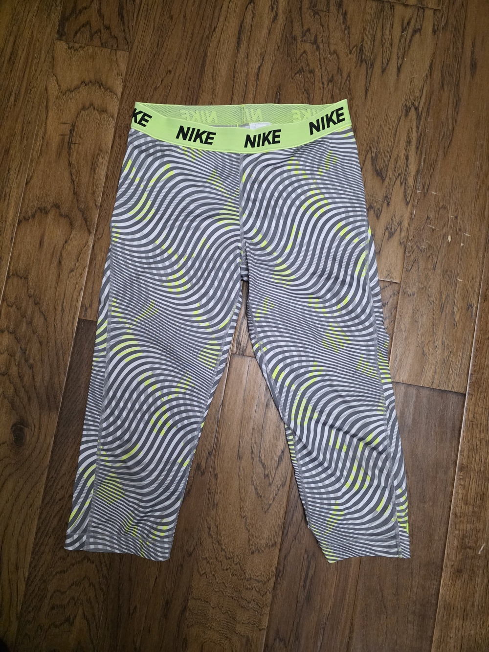 Nike Gray and Neon Yellow Dri-FIT Capri Leggings